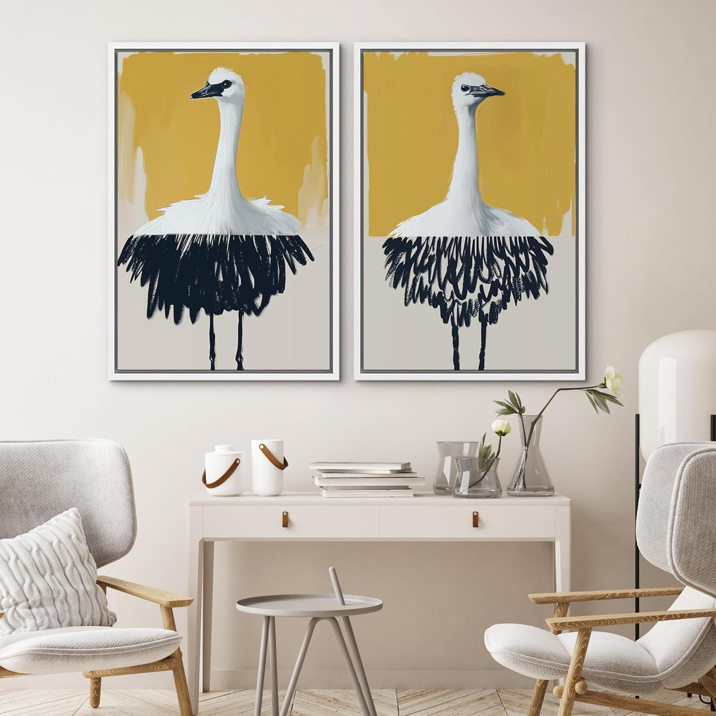 SIGNWIN Framed Canvas Print Wall Art Set Minimalist Crane Portrait Modern Bird Illustrations Modern Art Rustic Minimal for Living Room, Bedroom, Office - 16"x24"x2 White