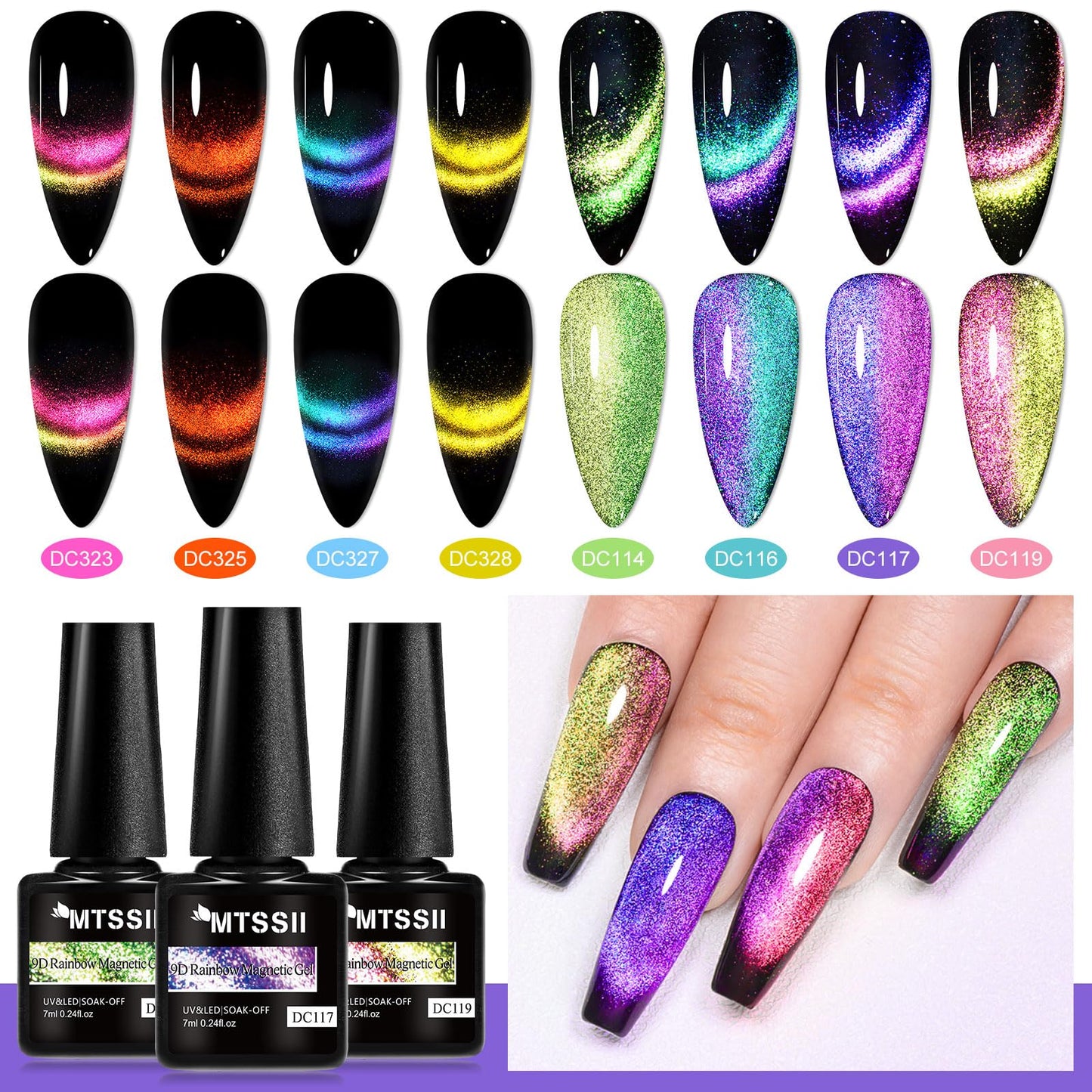 MTSSII 8 Colors Cat Eye Gel Nail Polish 8PCS Soak Off UV LED Lamp Magnetic Nail Polish Gel Nail Art Varnish Manicure Design with