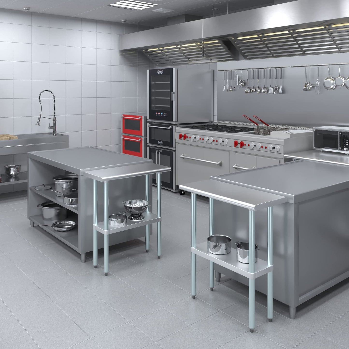 AmGood 14 in. x 30 in. Stainless Steel Work Table | Metal Kitchen Food Prep Table | NSF