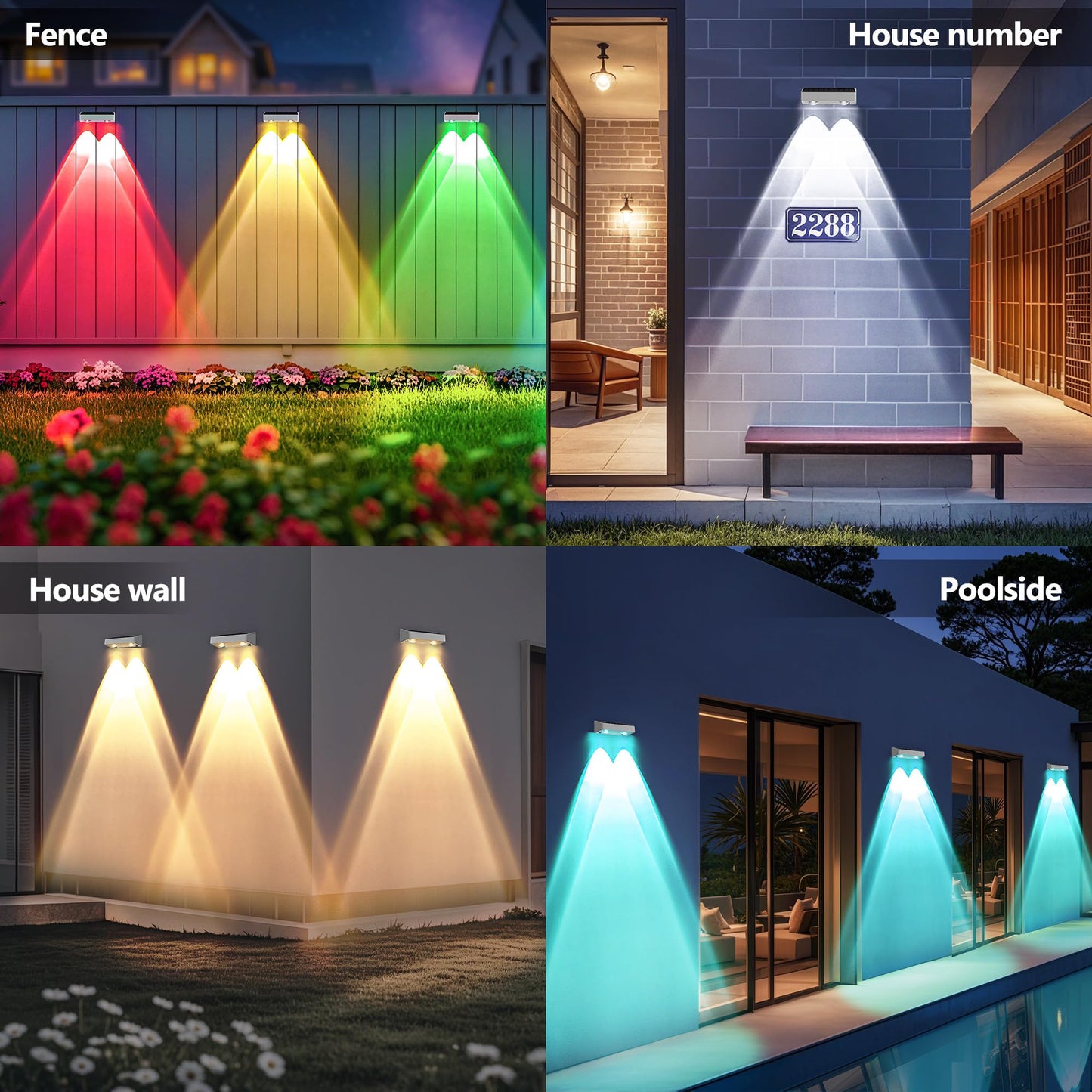 Brizled Solar Fence Lights, 11 Modes & 9 Colors, 100 Lumens, IP65 Waterproof, 8 Pack, RGBCW - White