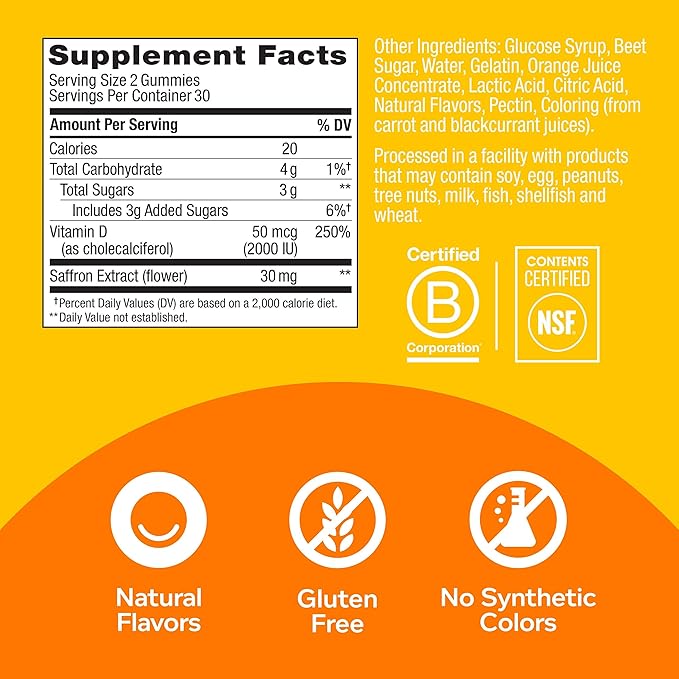OLLY Daily Energy Gummy, Caffeine Free, Vitamin B12, CoQ10, Goji Berry, Adult Chewable Supplement & Hello Happy Gummy Worms, Mood Balance Support, Vitamin D, Saffron, Adult Chewable Supplement