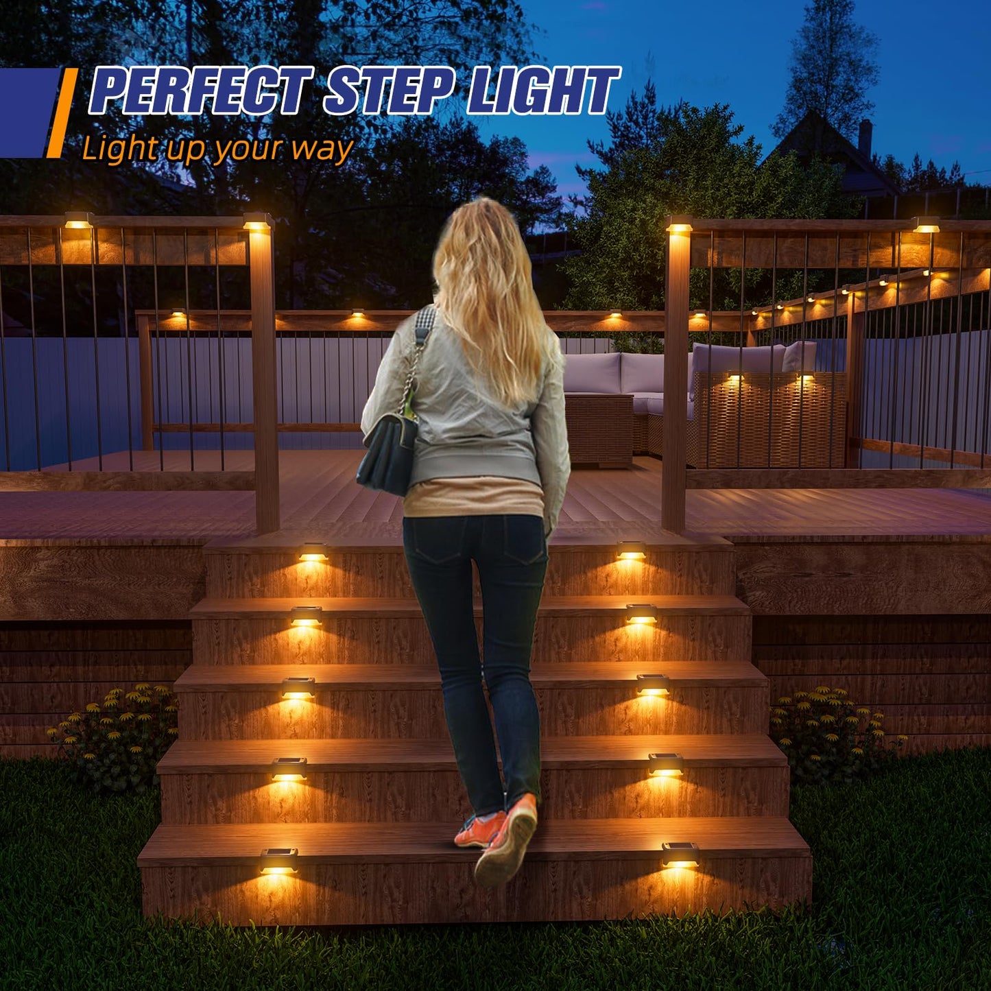 APONUO Solar Deck Lights, 20 Pcs LED Waterproof Fence Lamp, Warm White, Model 18343BDR-W-20PK, Ideal for Patio, Garden, and Steps