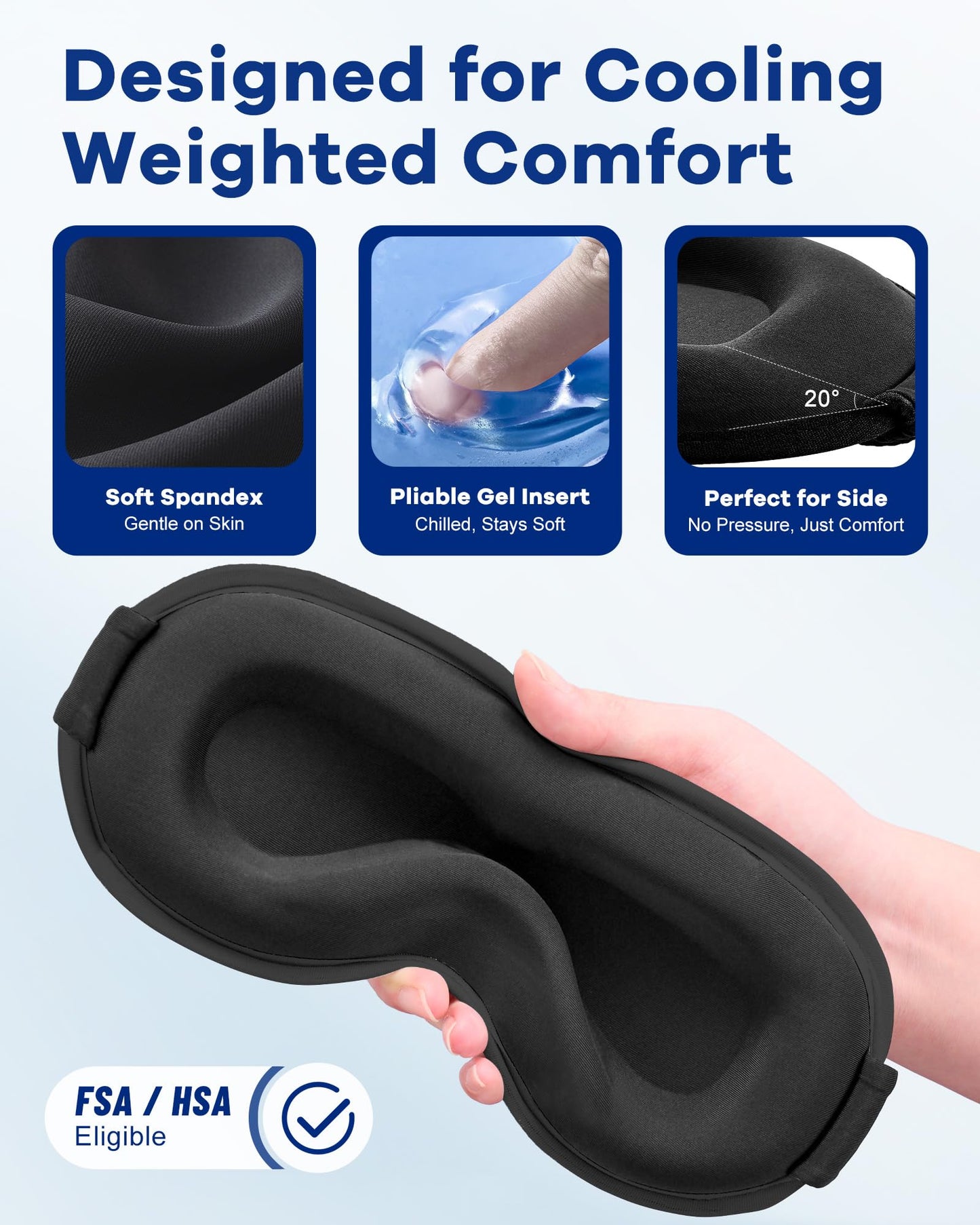 3D Weighted Cooling Gel Eye Mask – 6oz Weighted Eye Mask for Sleeping, 100% Blackout Gentle Pressure Sleep Mask, Ice Cold Gel, Migraine & Headache Relief, Eye Care, Eye Cover Blindfold for Women Men