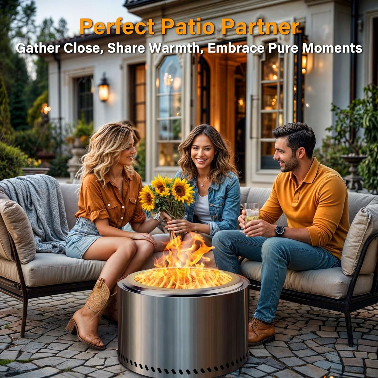 HGD 27.5" Smokeless Fire Pit Outdoor, Stainless Steel Wood Burning Firepit with Secondary Combustion, Backyard Patio Stove for Garden, BBQ & Bonfire