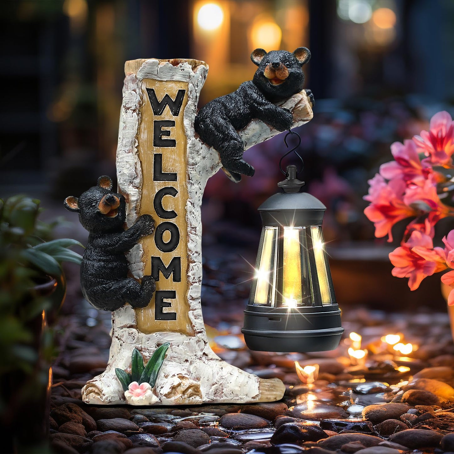 Json Garden Bear Statue With Solar Led Lantern  Gifts For Mom Yard Art  Whimsical Figurine Large Sculpture Lighted Outdoor MotherS Day Spring Decorations For Lawn  Porch