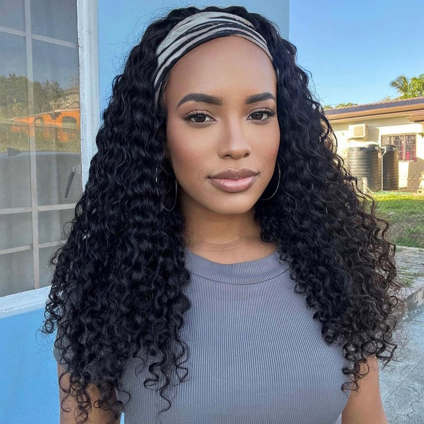 DSEKCAIN Deep Wave Headband Wig Human Hair 26 Inch 200 Density 100% Real Human Hair Deep Curly Headband Wig No Glue No Sew In Gl