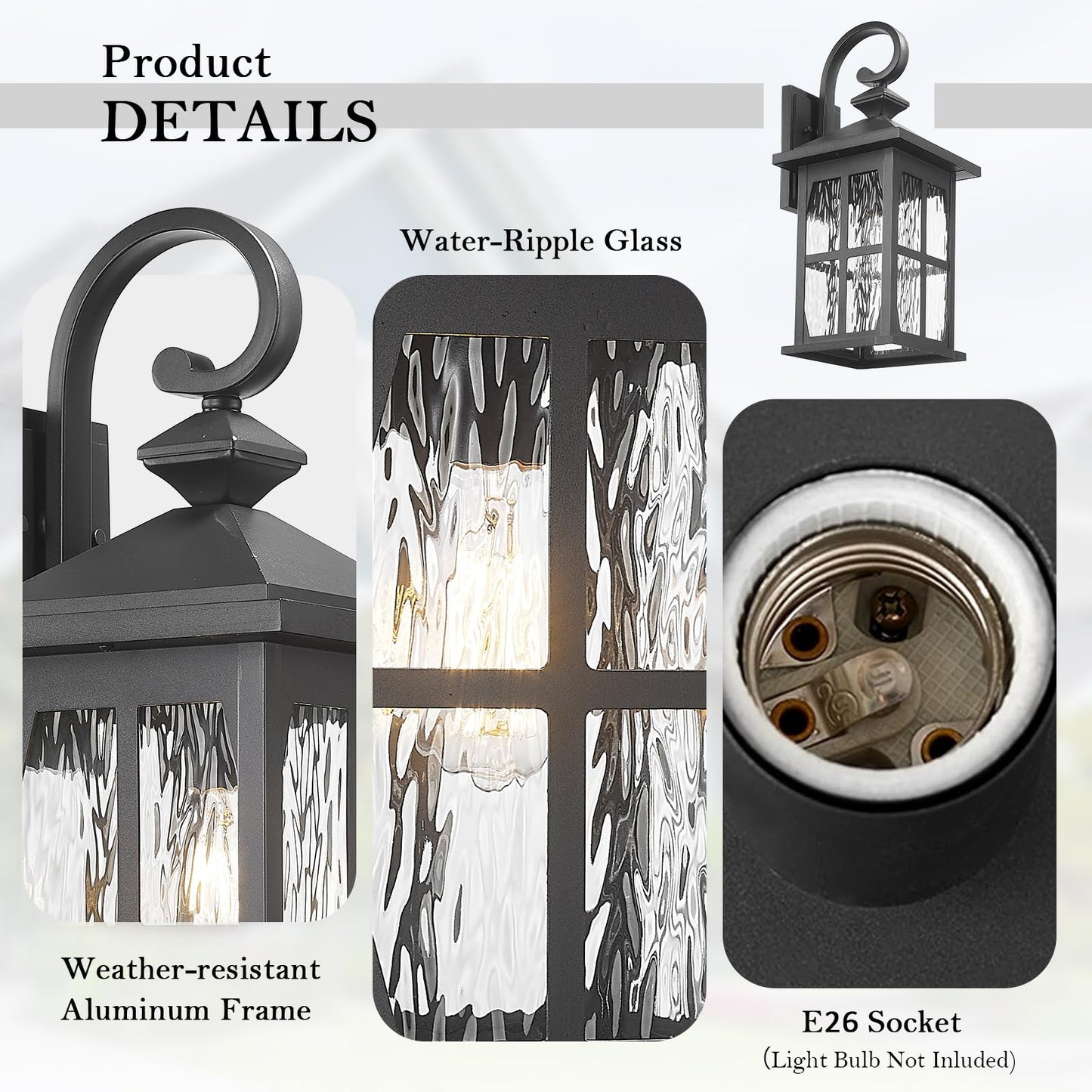 Darkaway Large Outdoor Light Fixtures Wall Mount  21Inch Outside Wall Lights Exterior Lighting Fixture With Water Ripple Glass Outdoor Wall Sconce For House Porch Hallway Garage Front Door