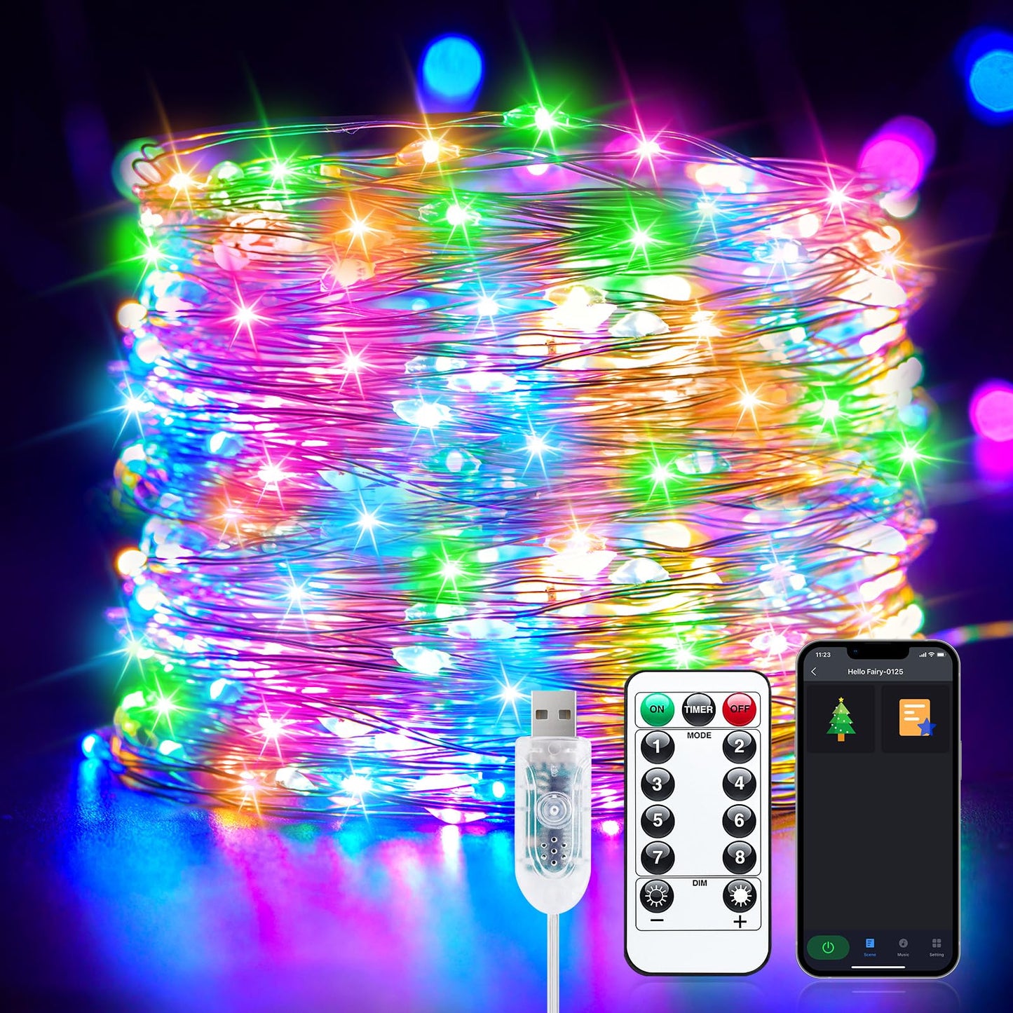 Brightown Smart Fairy Lights, 2 Pack 33FT 100LEDs, USB Bluetooth, Timer & Remote, 8 Modes, Multicolor