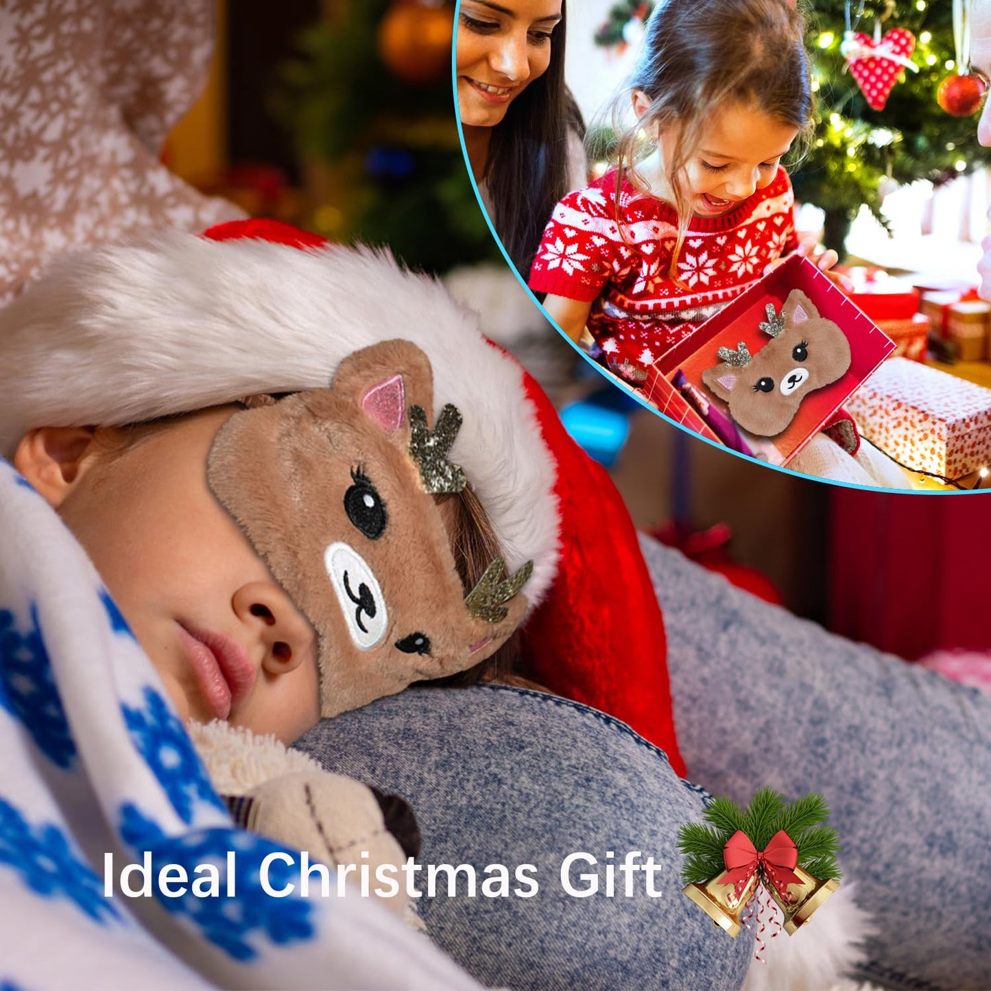 JRINYE Cute Reindeer Plush Sleep Mask - Golden Deer Eye Mask, Fluffy Soft, Blindfold, Travel for Kids, Girls and Adults - Gold