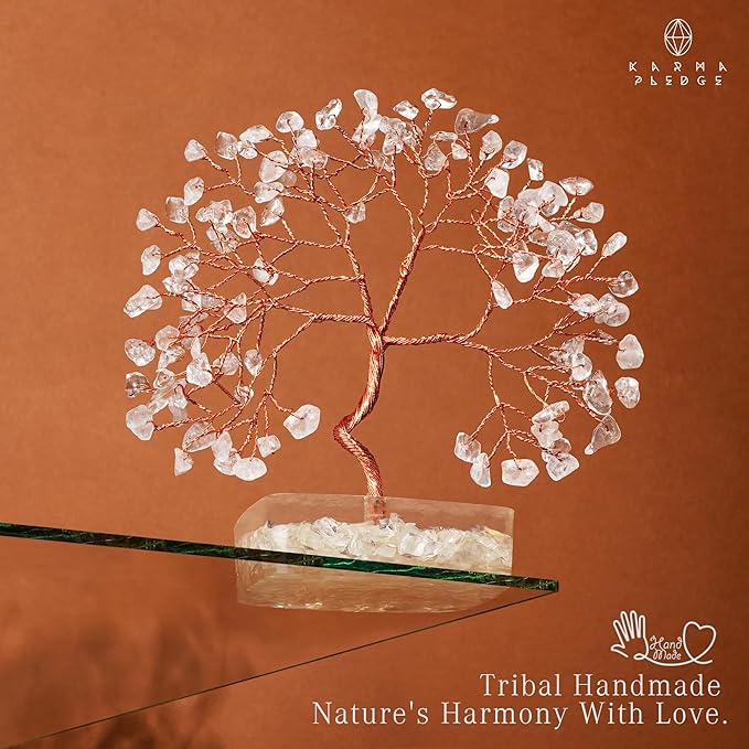 Clear Quartz Crystal Tree of Life Spiritual gifts for Women, 7 Chakra Reiki Healing Crystals for Positive Energy & Good Luck, Money Bonsai Trees, Handmade Feng Shui Home and Office Decoration
