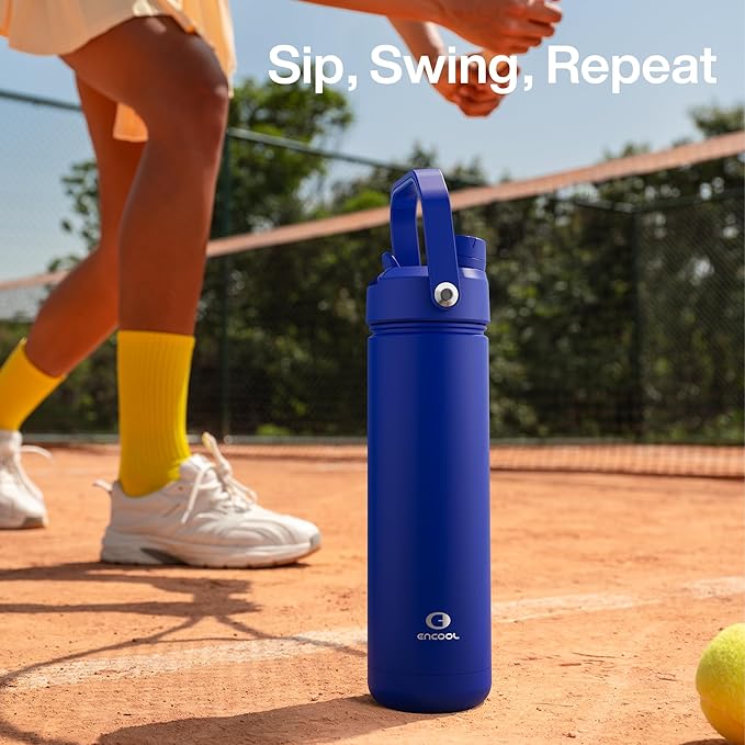 ENCOOL Insulated Water Bottle with Straw Stainless Steel Water Bottle, Leak-Proof, BPA-Free, Double Wall Vacuum Keeps Cold for 24 Hours for Sports, Travel, School (32 oz, Royal Blue)