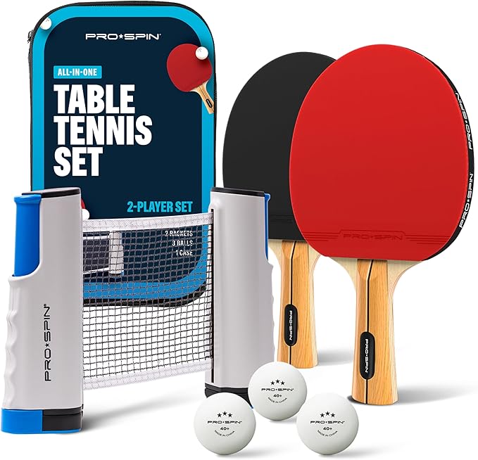 PRO-SPIN Portable Ping Pong Set with Retractable Ping Pong Net for Any Table, All-in-One Table Tennis Set with Ping Pong P...