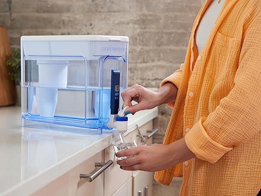 Culligan ZeroWater 32-Cup Ready-Read 5-Stage Water Filter Dispenser with 5-Stage 0 TDS Water Filter – IAPMO Certified to Reduce Lead, Chromium, and PFOA/PFOS