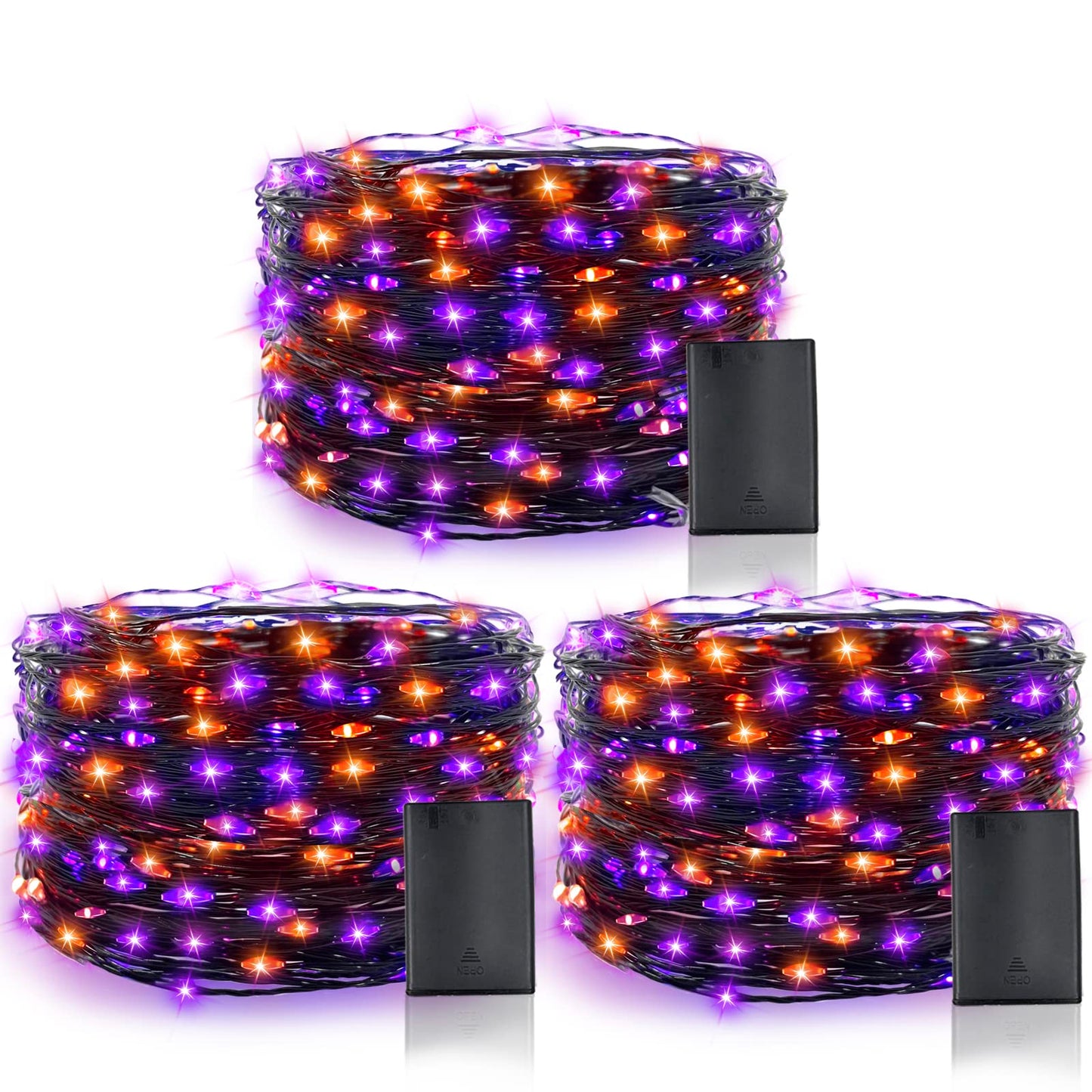 TURNMEON Halloween String Lights, 10FT 30LED, Copper Wire, Battery Powered, Purple and Orange, Indoor/Outdoor Decor