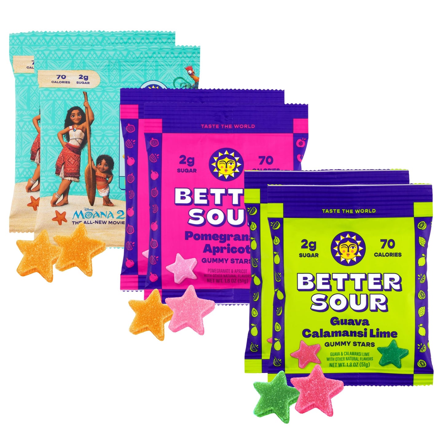 Better Sour Variety Pack  Guava Calamansi  Pomegranate Apricot  and Passion Fruit Sour Gummy Stars  Bold Fruit Flavor  mouthwatering Sour Candy  Vegan and Gluten-Free   6 Pouch Set