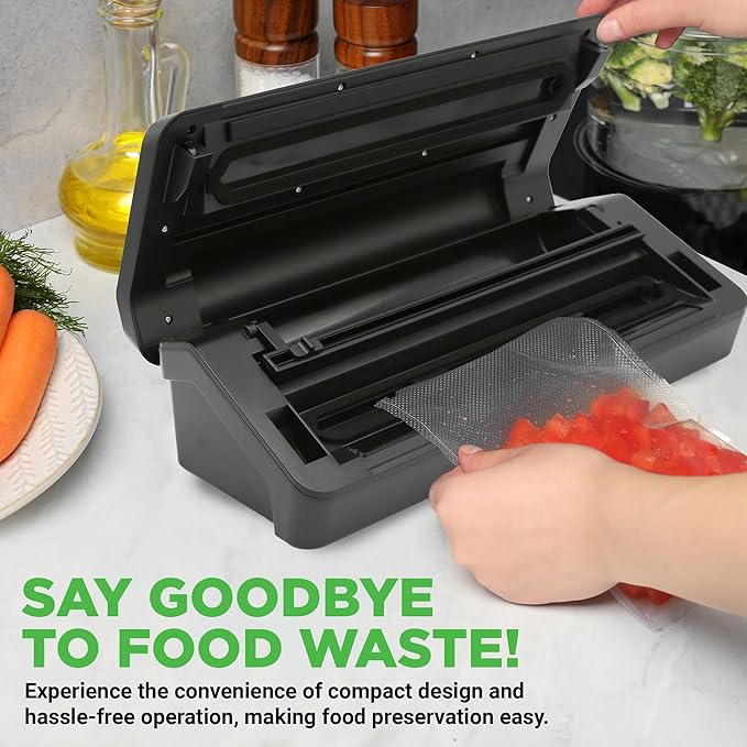 Nutrichef Automatic Food Vacuum Sealer with Double Sealing Function, Electric Air Sealing System for Dry, Liquid & Moist Foods, Reduces Food Waste, Preserve Freshness of Proteins, Fruits, Vegetables