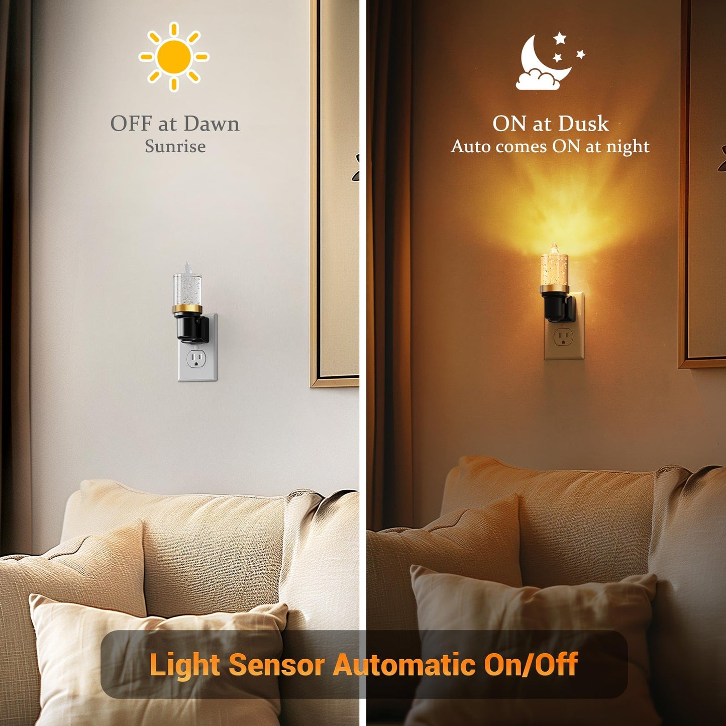 JandCase LED Night Light, Auto On/Off Sensor, Dimmable 0-100LM, 1 Pack, Amber Color