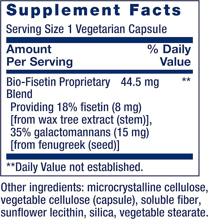 Life Extension Bio-Fisetin Fisetin Galactomannans Fenugreek Seed Cellular Health Cognitive Health Longevity Gluten-Free Vegetarian Non-GMO 30 Capsules and TMG 500mg 60 Liquid Vegetarian Capsules