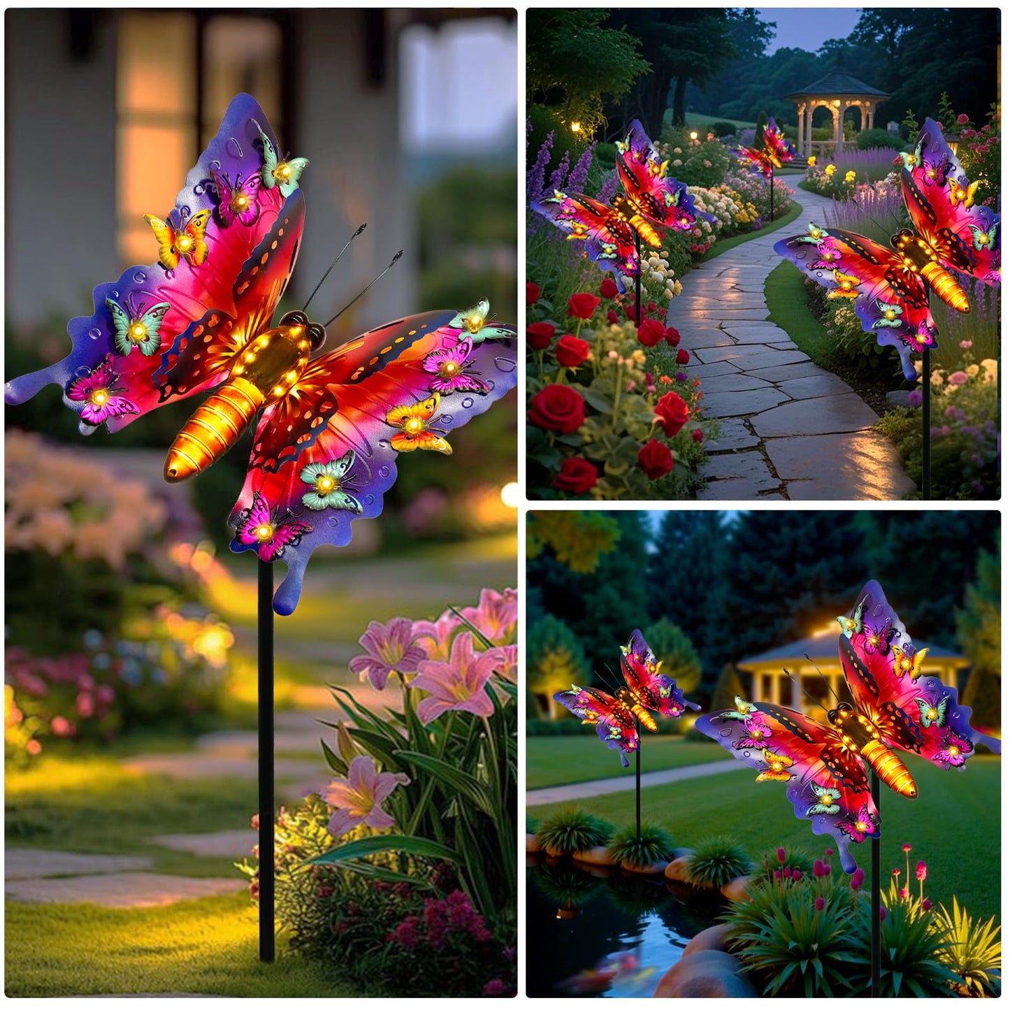Solar Garden Lights  Outdoor Butterfly Garden Decor Large 41 Metal Decorative Lights  Waterproof Butterfly Outside Decoration Patio Yard Porch Birthday Gardening Gifts For Mom Women  Purple
