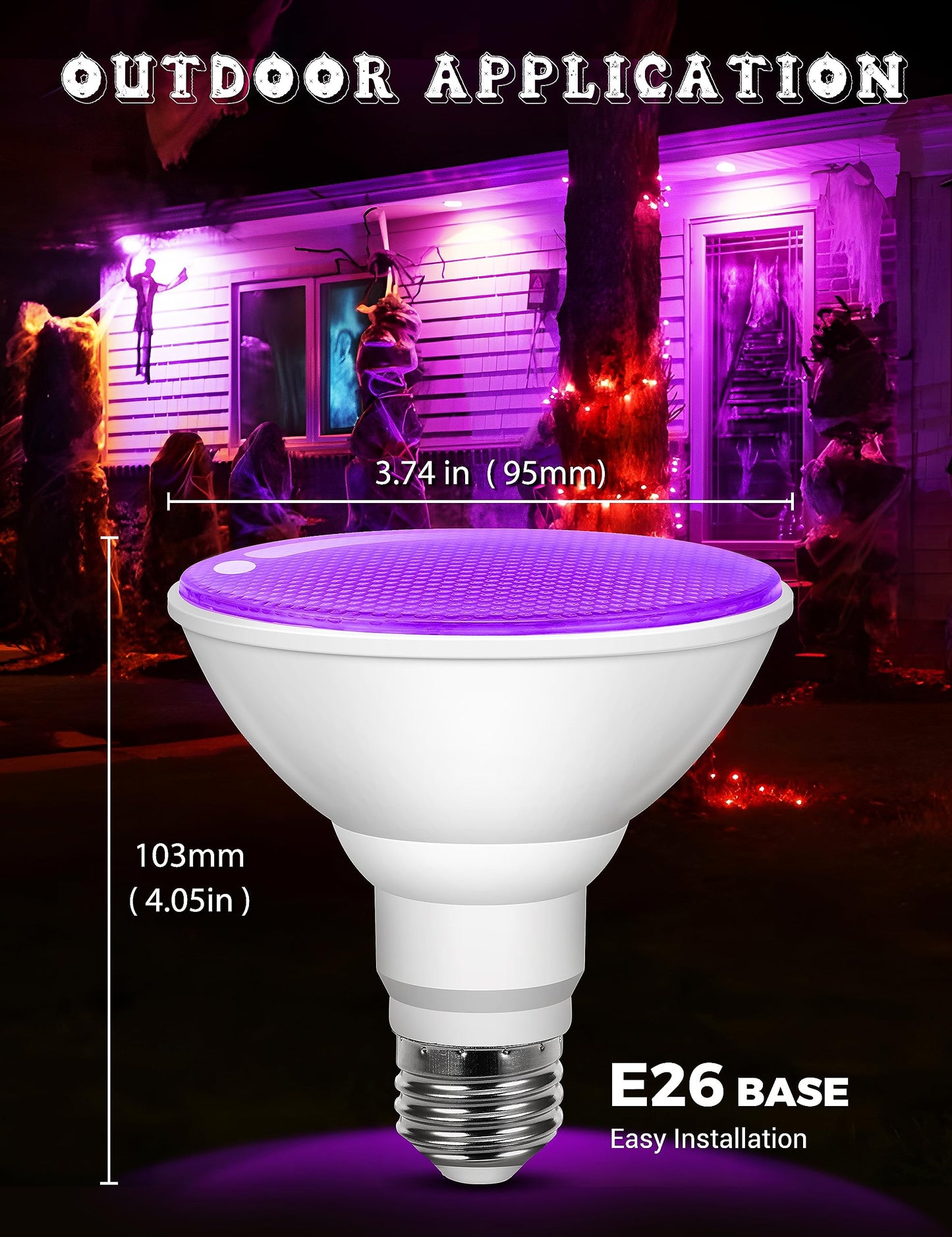 JandCase LED PAR30 Purple Flood Light Bulbs, 12W (100W Equivalent), 2 Pack, E26, Plastic, Outdoor Lighting