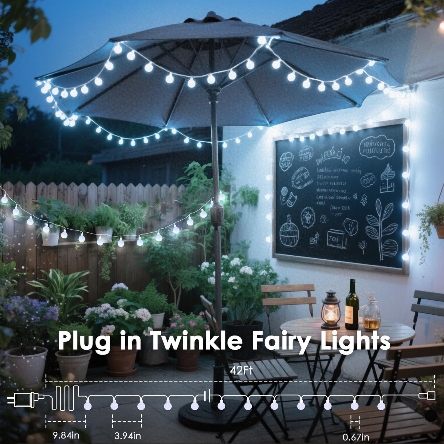 LORRYTE 100 LED Connectable String Lights, Cool White, 43ft with Remote & Timer, Waterproof Globe Fairy Lights for Indoor Outdoor Decor