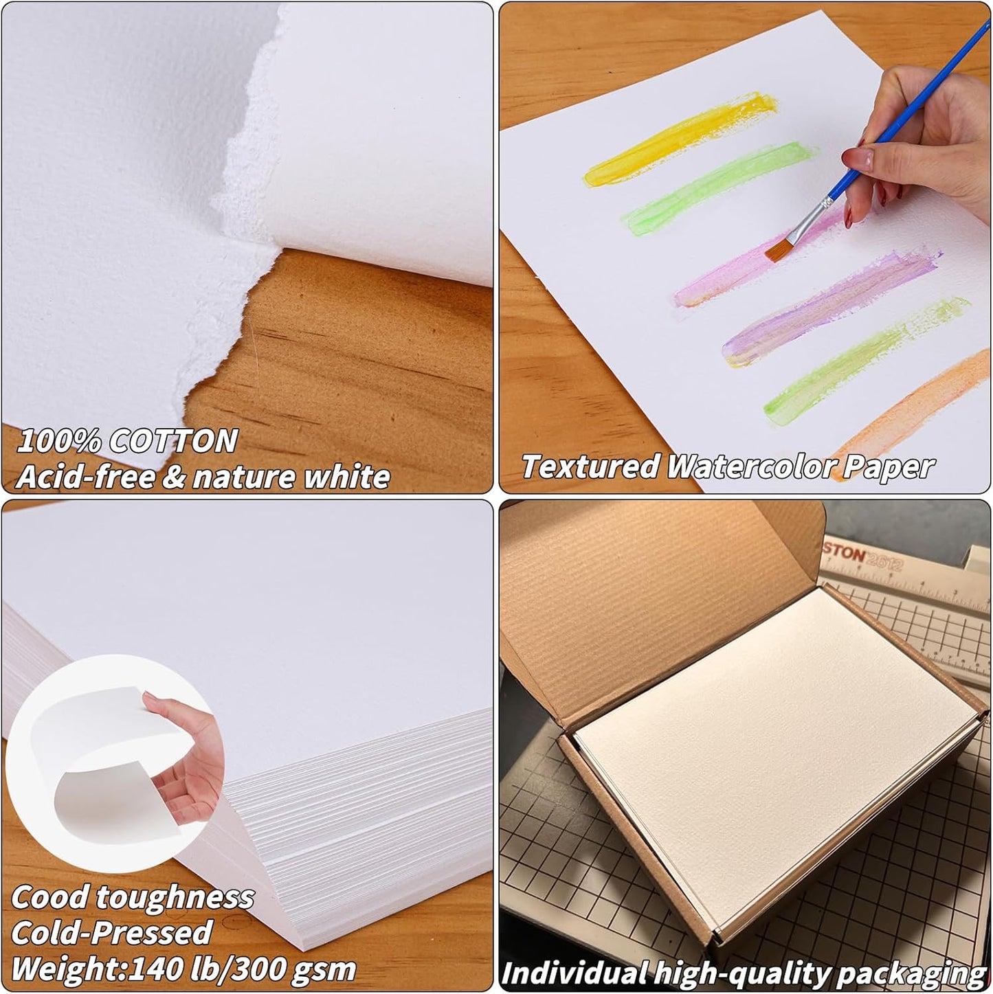 150 Sheets 100% Cotton Watercolor Paper Bulk -140LB/300GSM Art Paper-8.5 x 11 inch Painting & Craft Paper, Finger Paints, Watercolor, Tempera, Drawing, Art Room & Home School Crafts