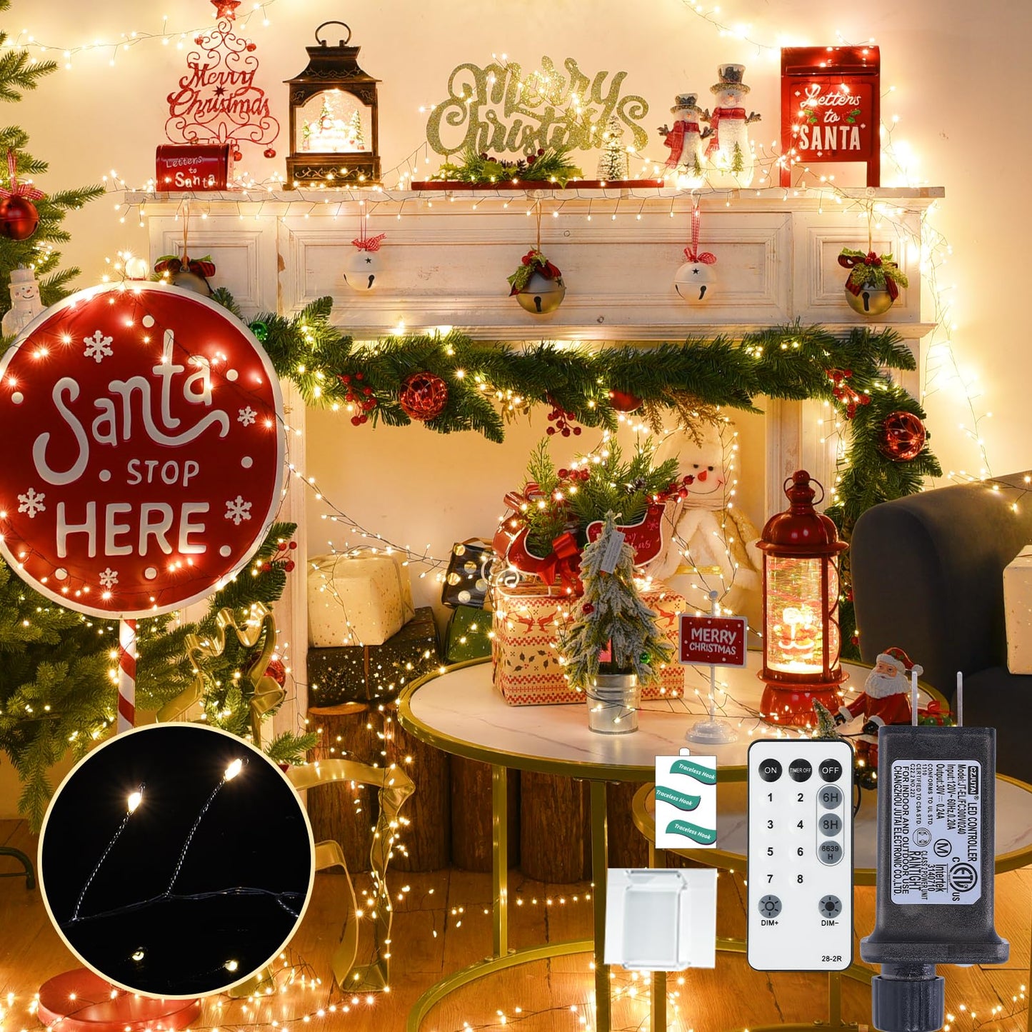Lycklig Fairy Lights Plug In 3000Led 195Ft Warm Christmas Wreath Lights With Timer Remote Waterproof Fire er Firefly Cluster Twinkle String Light For Bedroom Graland Party Tree Decor Black Wire