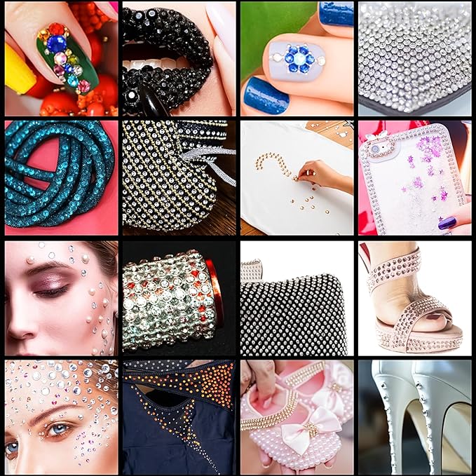Rhinestone Stickers for Crafts Face Gems Pearls for Makeup stick on Body Clear Crystal Tweezers Decals 3/4/5/6MM Yellow Hair Nails Craft DIY Gems for Nails Makeup Decor 975PCS