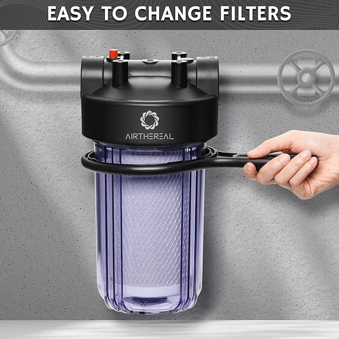 Airthereal 10" x 4.5" Whole House CTO Activated Carbon Water Filter, 5 Micron 10-inch Water Filter Replacement Cartridge for City and Well Water, 4-Pack