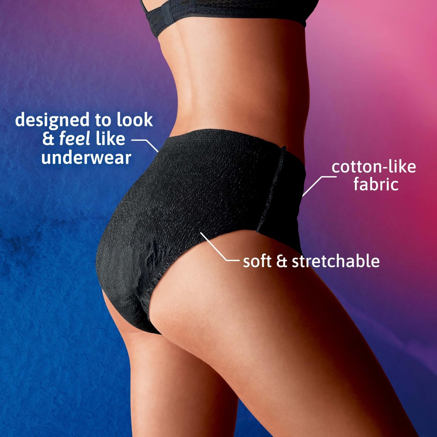 Tena Stylish Black Incontinence Underwear for Women, Maximum Absorbency, Small/Medium, 36 ct (2 Packs of 18)
