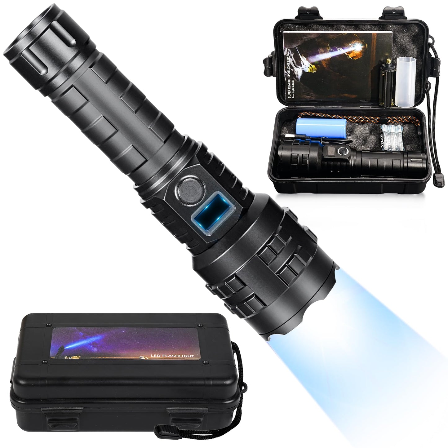 Hmfree Flashlights High Lumens Rechargeable  1000000 Lumens Hight Lumens Super Bright Handheld Led Flash Light Powerful Emergency Linternas  Waterproof  Long Lasting  For Hiking Camping Gift