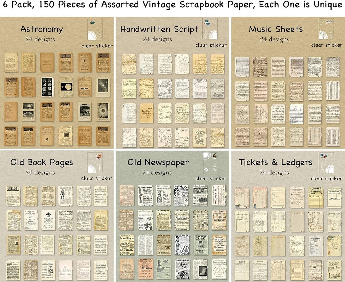 150 Sheets of Scrapbook Paper, Vintage Journaling Supplies Craft Kits for Bullet Journals Junk Planners Aesthetic Room Decor Wall Art Collage Album Cottagecore Picture Frames