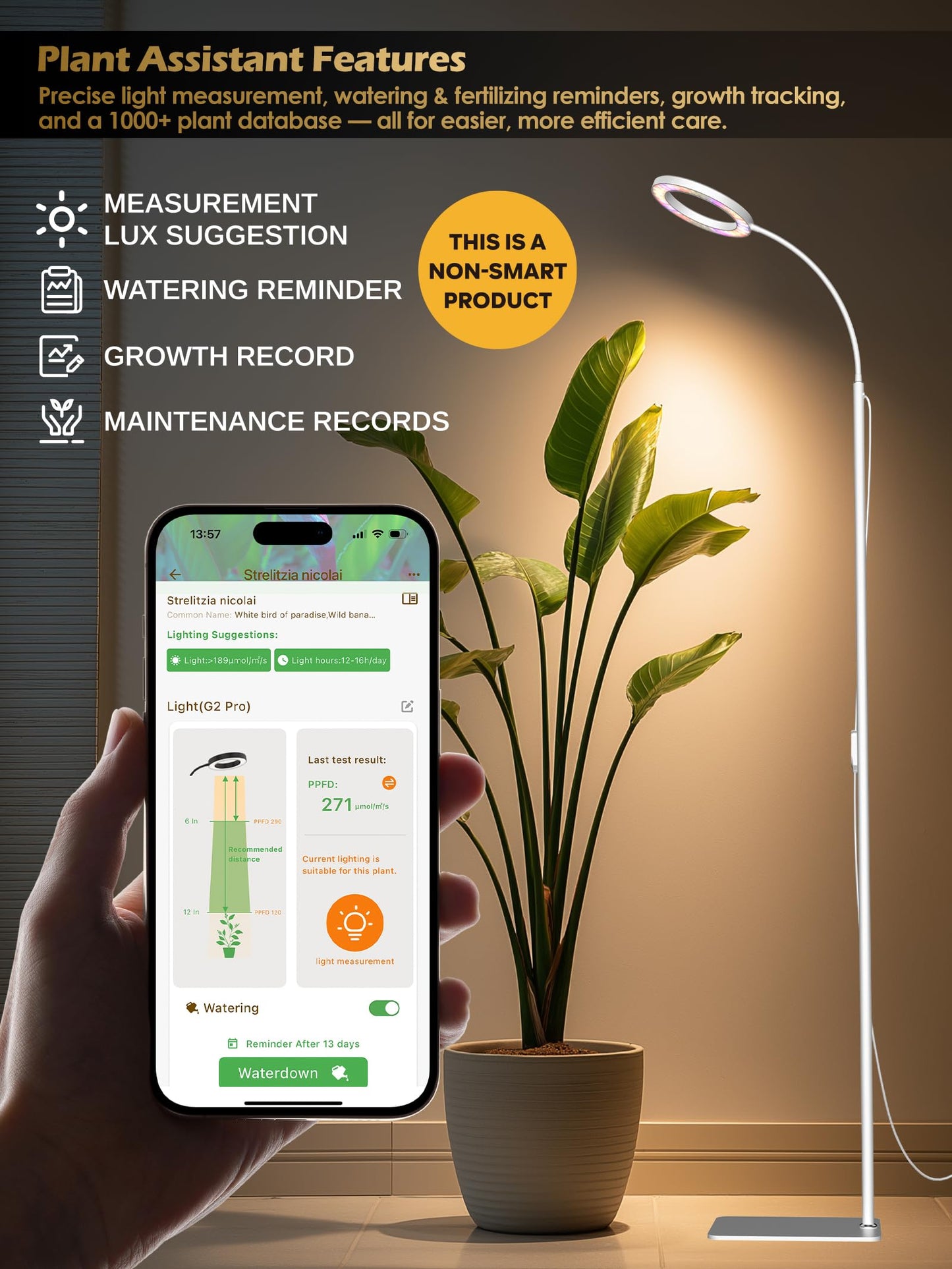 Glowrium Grow Lights For Indoor Plants  24W Full Spectrum Led Grow Light  Stepless Dimming 3 Lighting Mode And Adjustable Height  Plant Light With 3/9/12/16H Timer (White  24W)