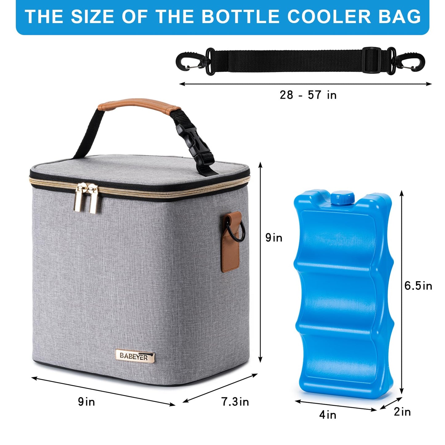 BABEYER Breastmilk Cooler Bag with Ice Pack Fits 6 Baby Bottles Up to 9 Ounce, Baby Bottle Bag with Shoulder Strap for Nursing Mom Daycare, Grey
