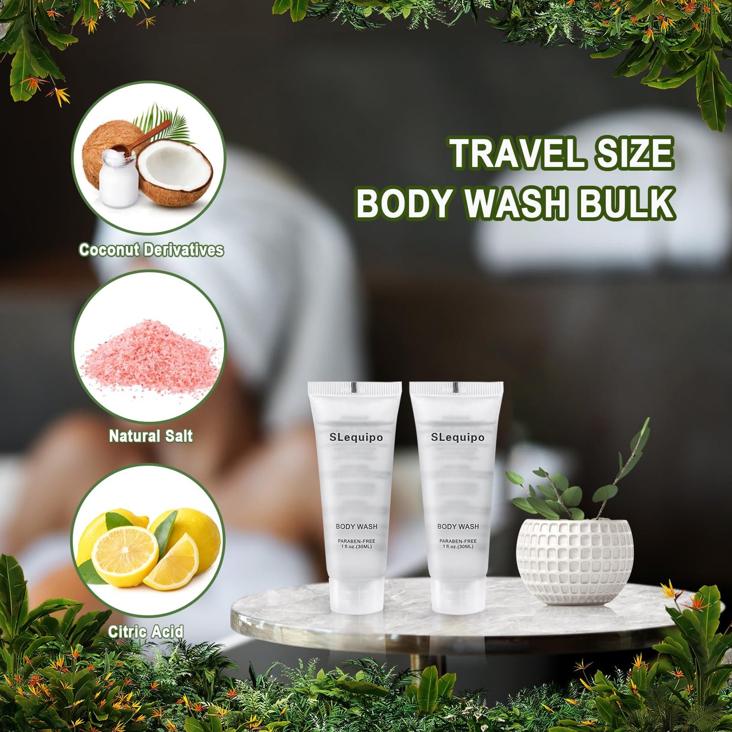 SLequipo Travel Size Body Wash (1 fl oz, 50 Pack), Refreshing Hotel Body Wash, Mini and Small Size Guest Hotel Toiletries in Bul