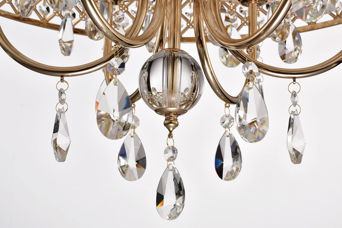 Edvivi 6-Light Drum Crystal Chandelier, Gold Finish With Hanging Tear Drop Crystals, Adjustable Lighting For Dining Room And Entryway