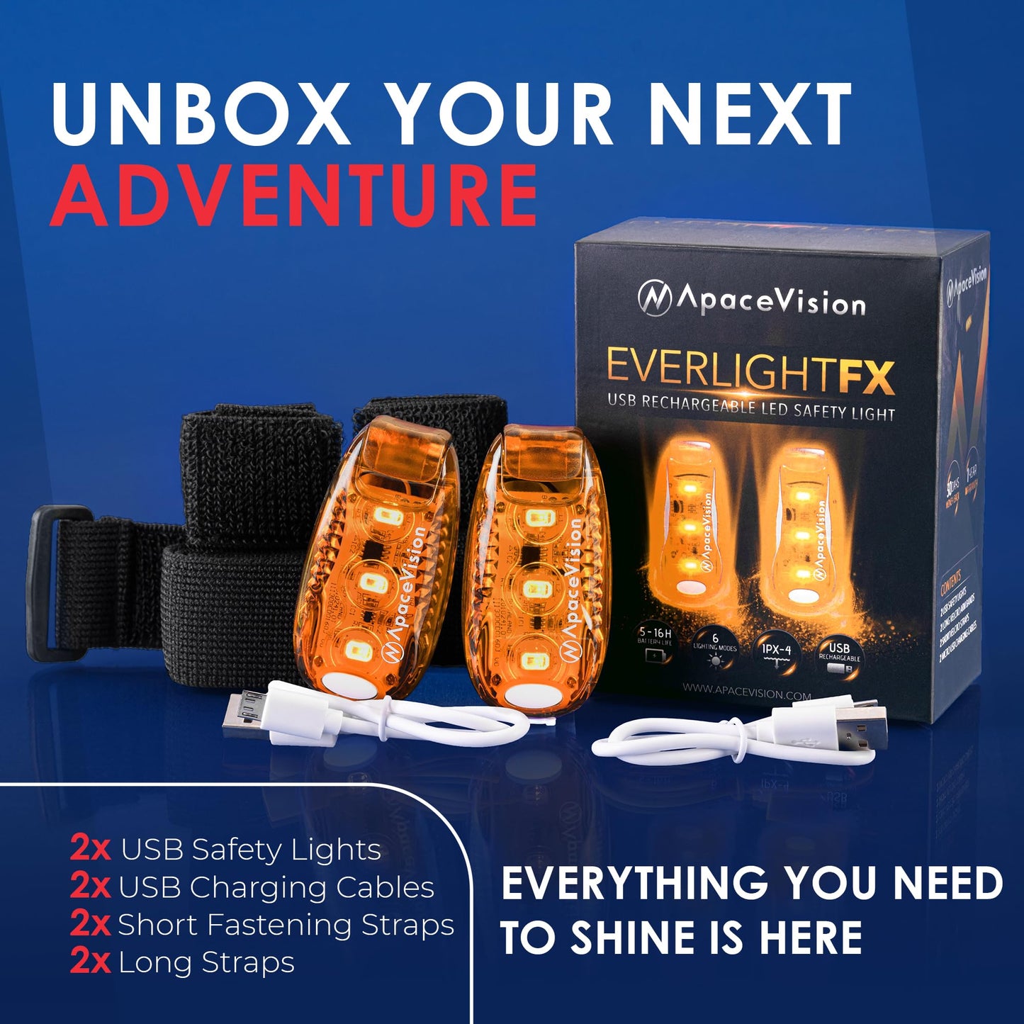 Apace Vision USB Rechargeable LED Safety Light 2 Pack - Super Bright Orange Bike Tail Light for Joggers and Pets