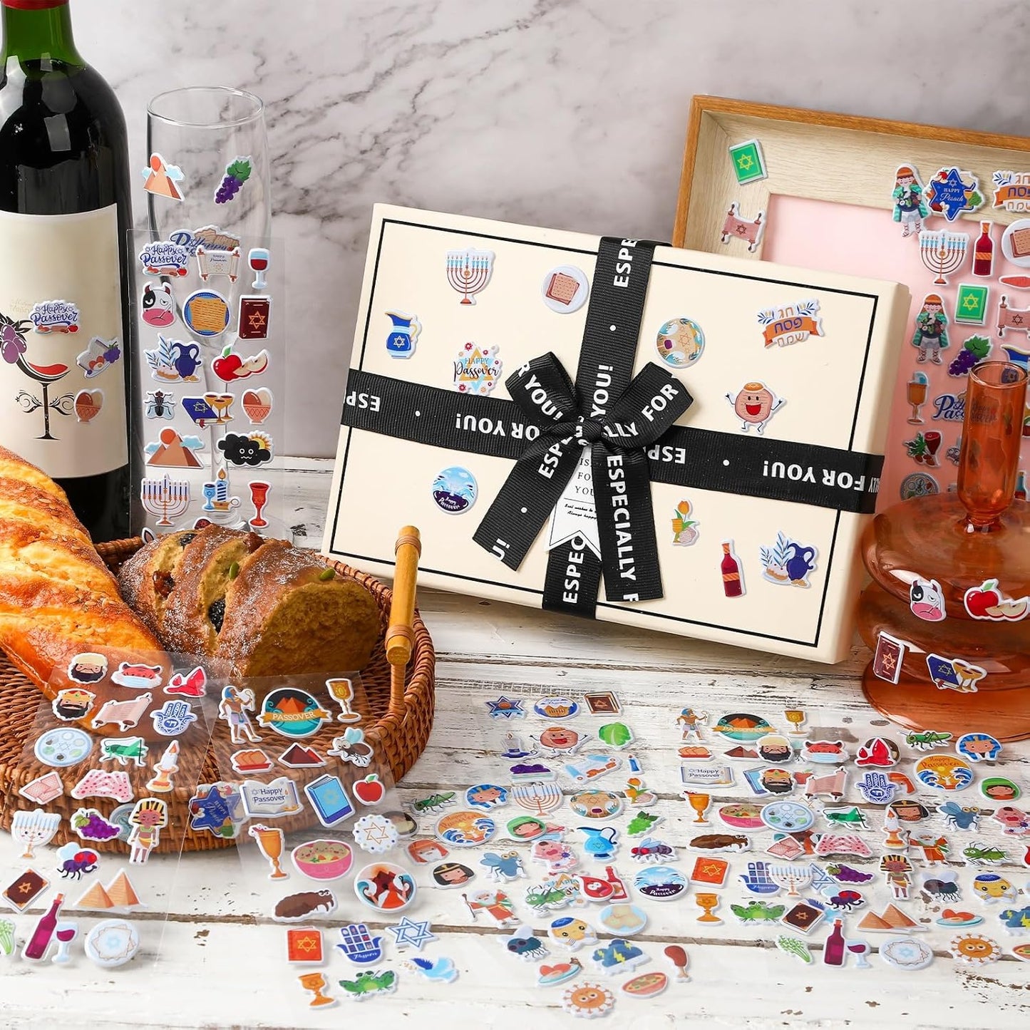 UPINS 240 Pcs Passover Stickers for Kids, Foam 3D Puffy Self-Adhesive Pesach Stickers DIY Crafts for Kids Passover Gifts Party Favors Decorations