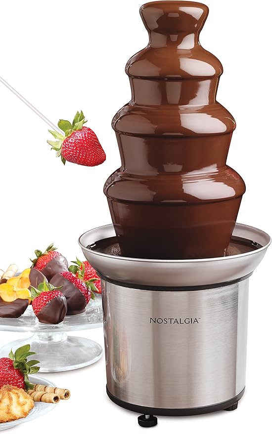 Nostalgia 4 Tier Electric Chocolate Fondue Fountain Machine for Parties - Melts Cheese, Queso, Candy, and Liqueur - Dip St...