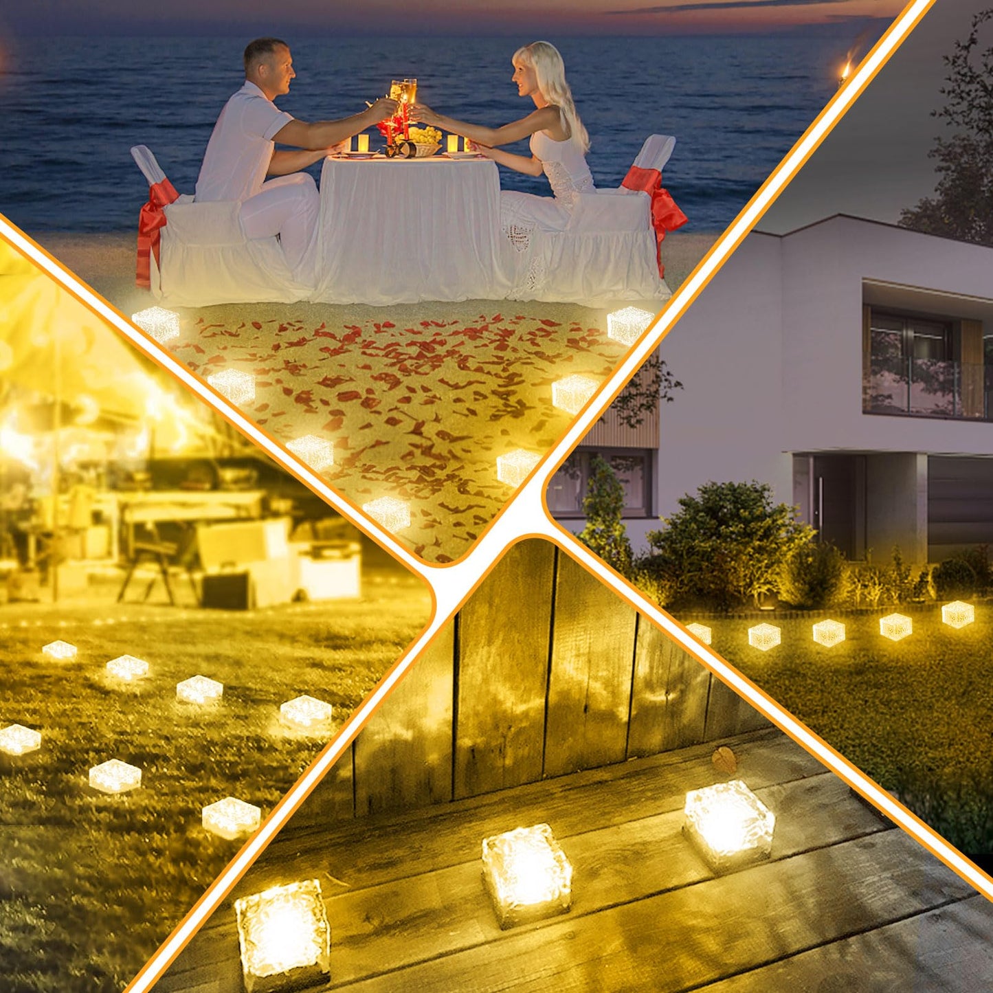 JKIMK Solar Brick Lights - Outdoor Waterproof Garden Decor, Warm White, 3 Packs, Model XBZ-222