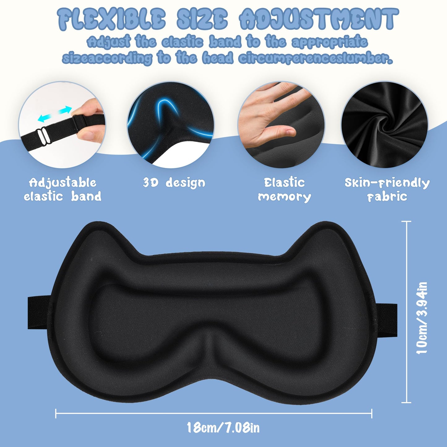 Kids Sleep Mask Eye Mask: 3D Contoured Cup Sleeping Masks, Blindfold with Adjustable Strap, Kids Eye Cover for Boys, Girls, Teens, Pressure-Free with Memory Foam Face Mask for Sleeping (Royal Blue)
