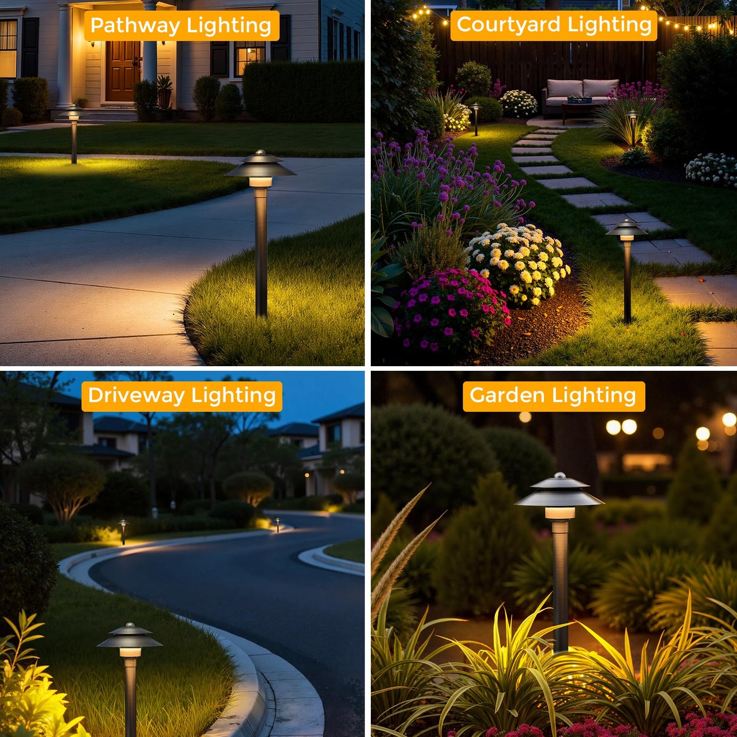 Gardencoin Solid Brass Low Voltage Landscape Pathway Lights (6 Shade  19 Tall)  12V Led Heavy Duty Path Lighting Outdoor Wired  Waterproof Antique Bronze Walkway Light Without G4 Bulb  4 Pack