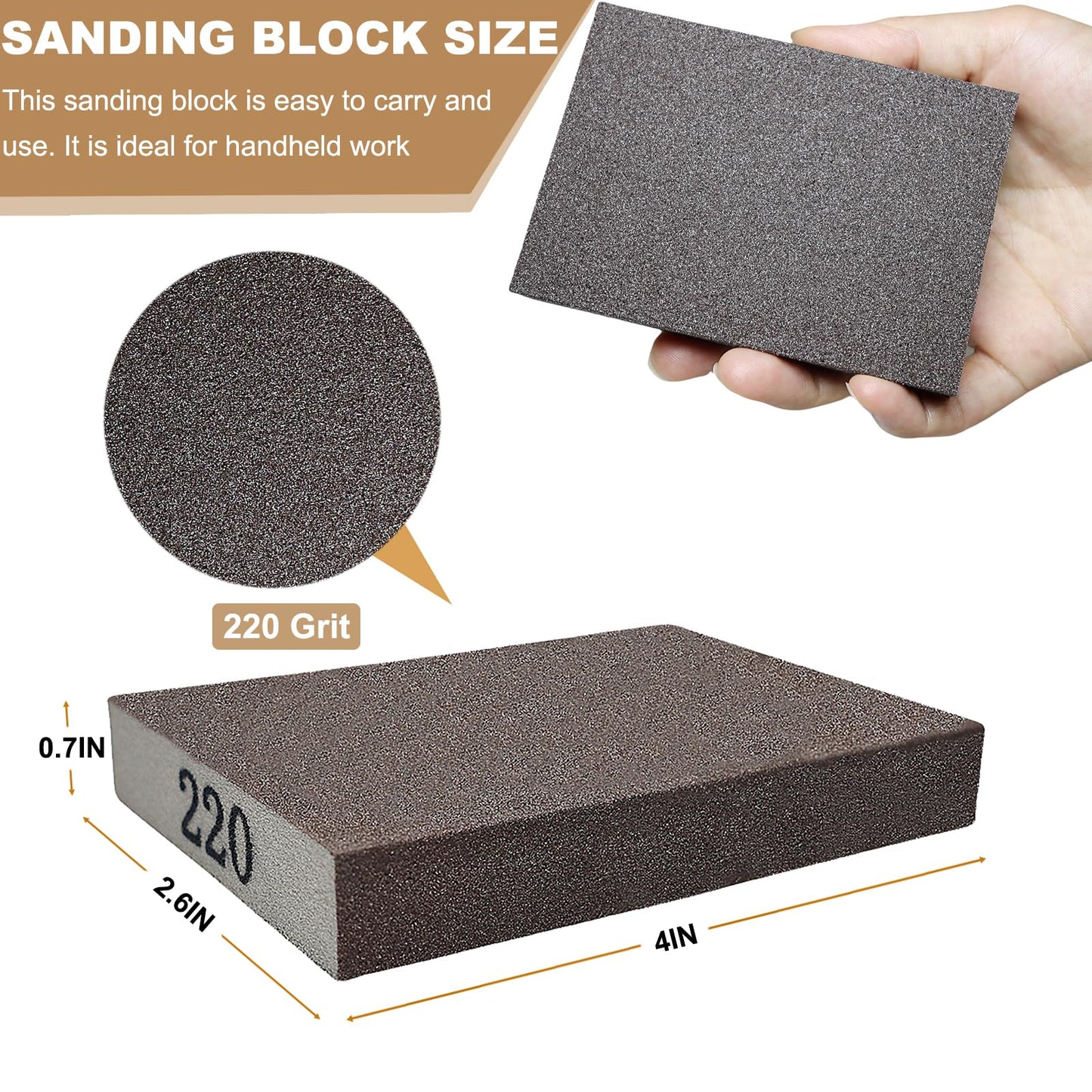 Tonmp 6 Pack 220 Grit Superfine Sanding Sponge, Washable and Reusable Great for Pot Pan Brush Sponge Brush Glasses Wood Metal Sanding (220 Grit-6 Pack)
