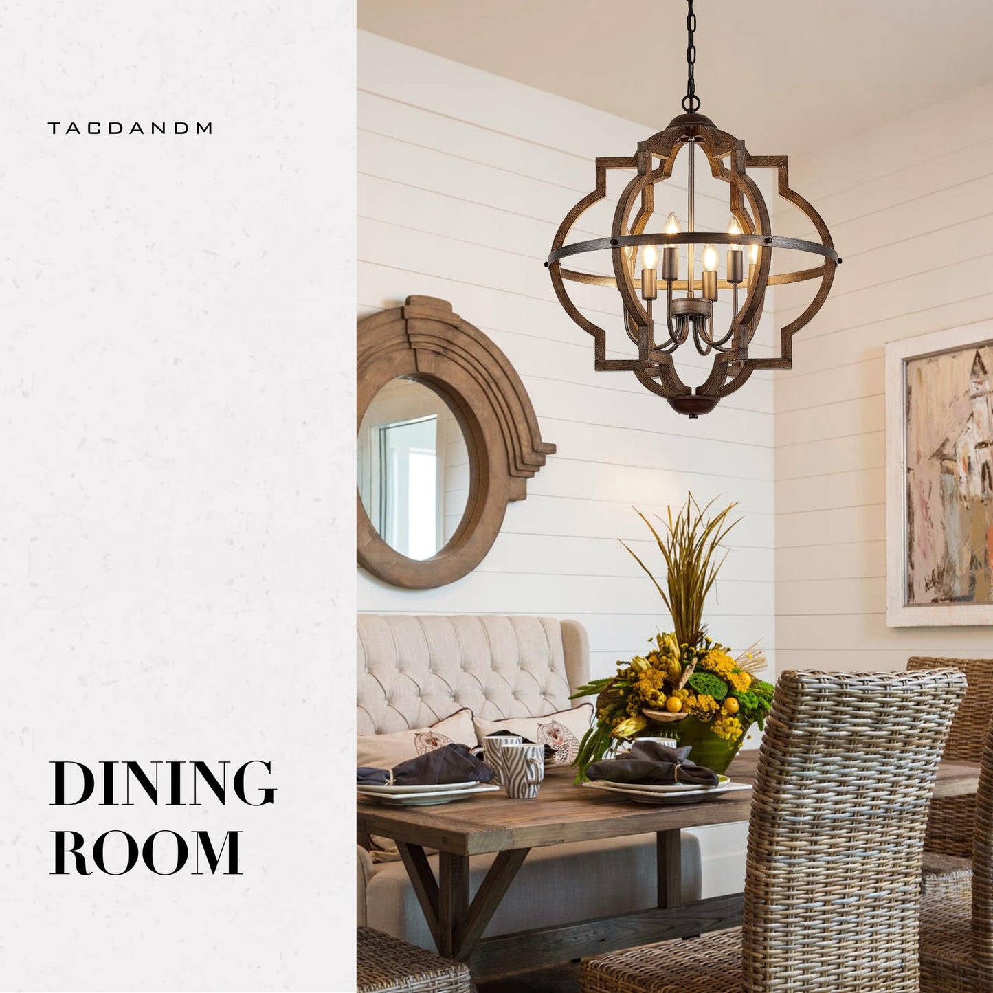 Tacdandm 6-Light Wood Farmhouse Chandelier For Dining Room 23 Vintage Rustic Pendant Light Fixtures Lighting For Hallway Entryway Foyer Kitchen Living Room
