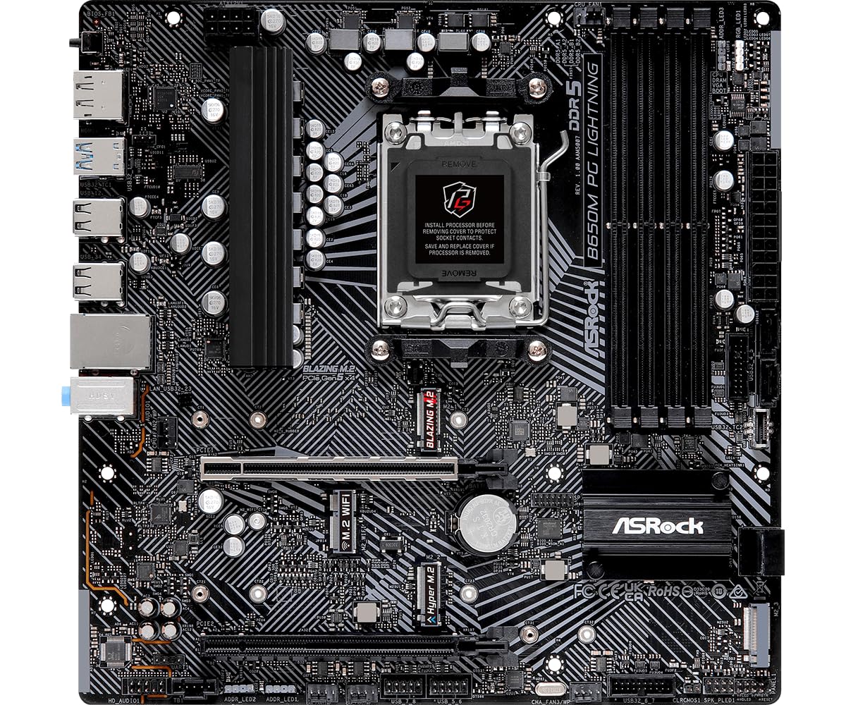 Asrock B650M Pg Lightning Amd Socket Am5 Ryzen9000/8000/7000 Series Processors Ddr5 7200+ Mhz (Oc) Hdmi Displayport B650 Micro A