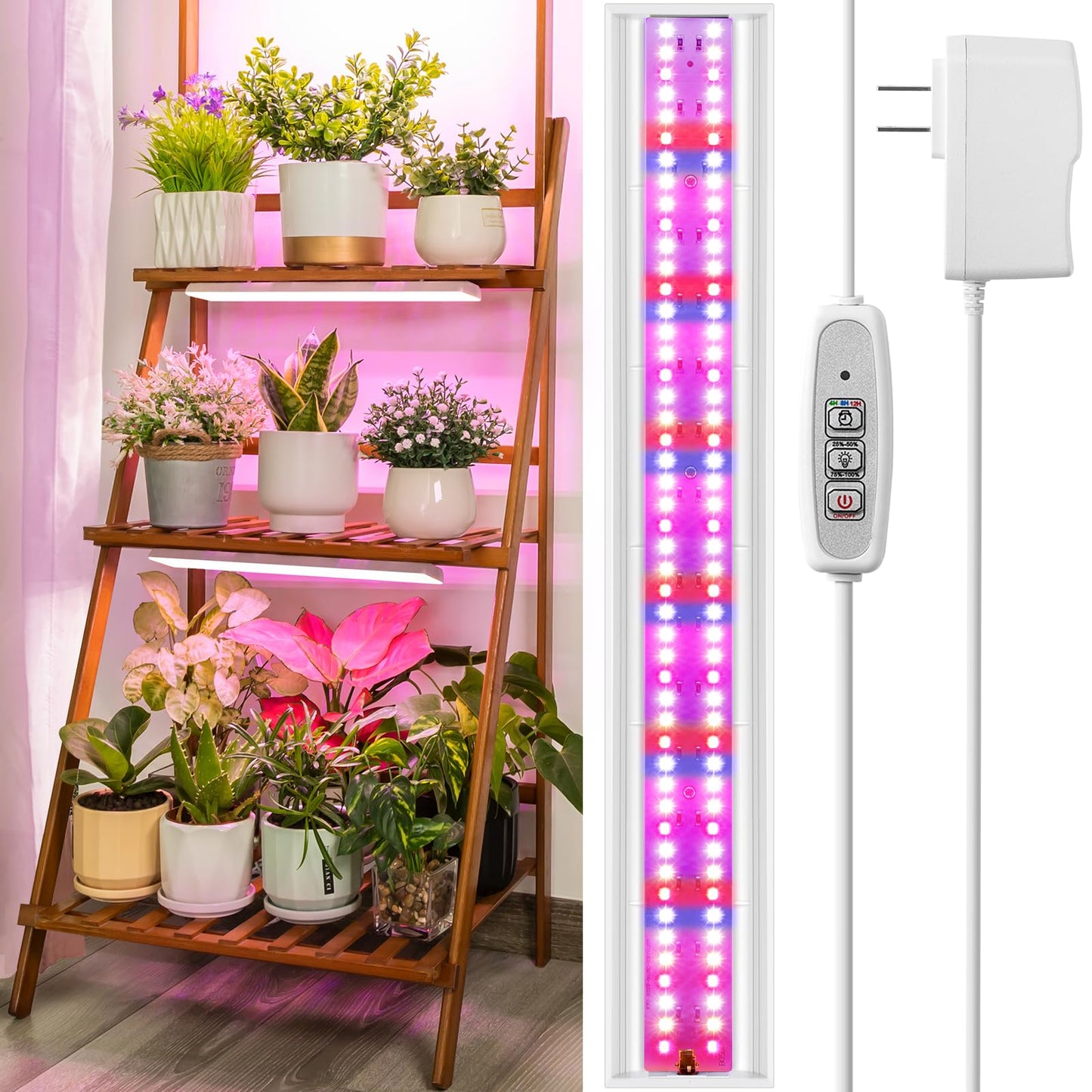 Foxgarden® Grow Light Strip - Full Spectrum 96 Led Indoor Plant Lamp With Auto Timer, 4 Dimmable Brightness, Multi-Colored Plastic, Model 30701