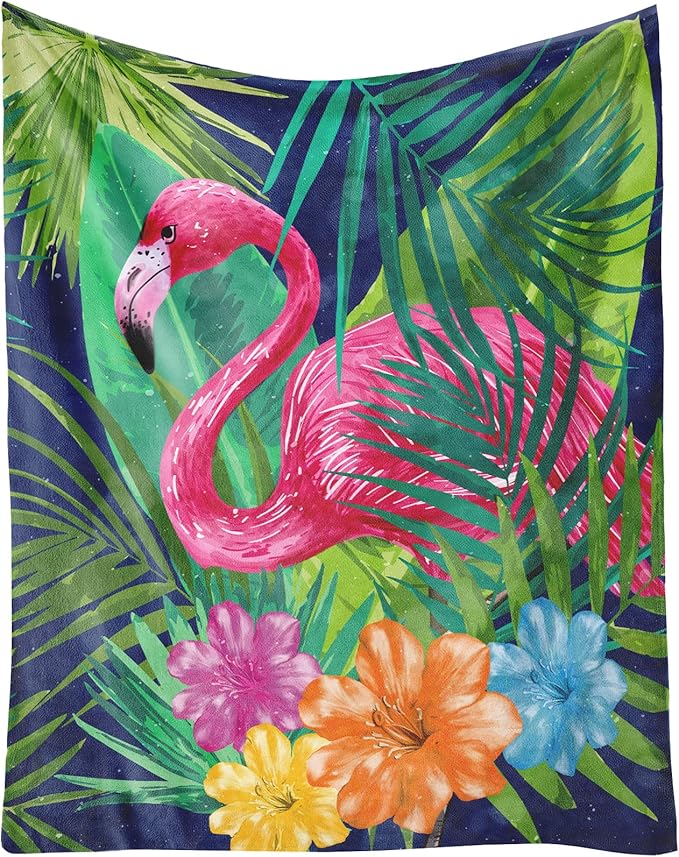 Flamingo Blanket Gifts - 40 x 50 Inches Funny Flamingo Throw for Girls - Green Soft Fuzzy Plush Blankets for Sofa