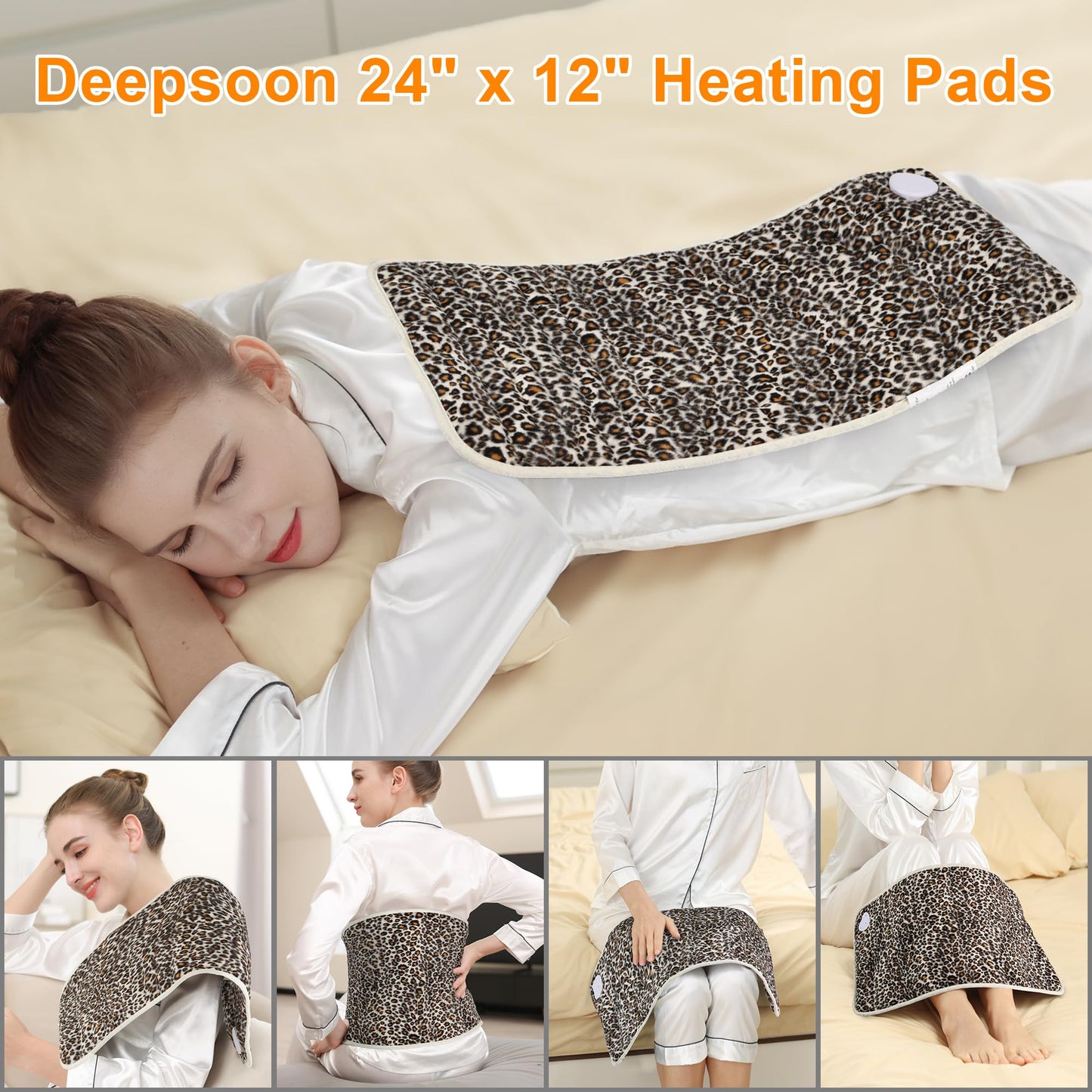 Deepsoon Heating Pad,Electric Heating Pads for Back,Neck,Abdomen,Moist Heating Pad for Shoulder,Knee,Arms,Legs,Dry/Moist Heat & Auto Shut Off,Christmas Gifts for Men and Women,Leopard Print,24x12 Inch