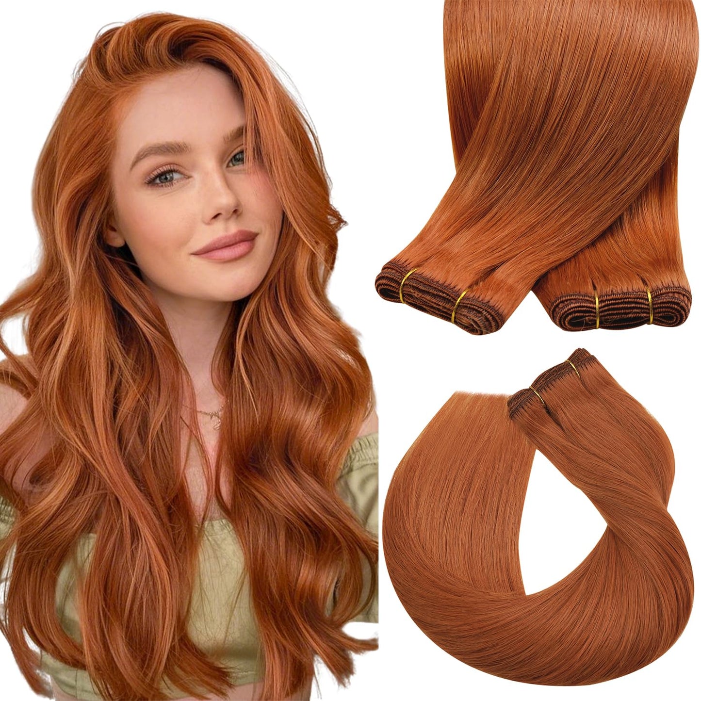 Sunny Hair Sew in Weft Hair Extensions Human Hair Copper Sew in Hair Extensions Real Human Hair Straight Hair Extensions for Wom