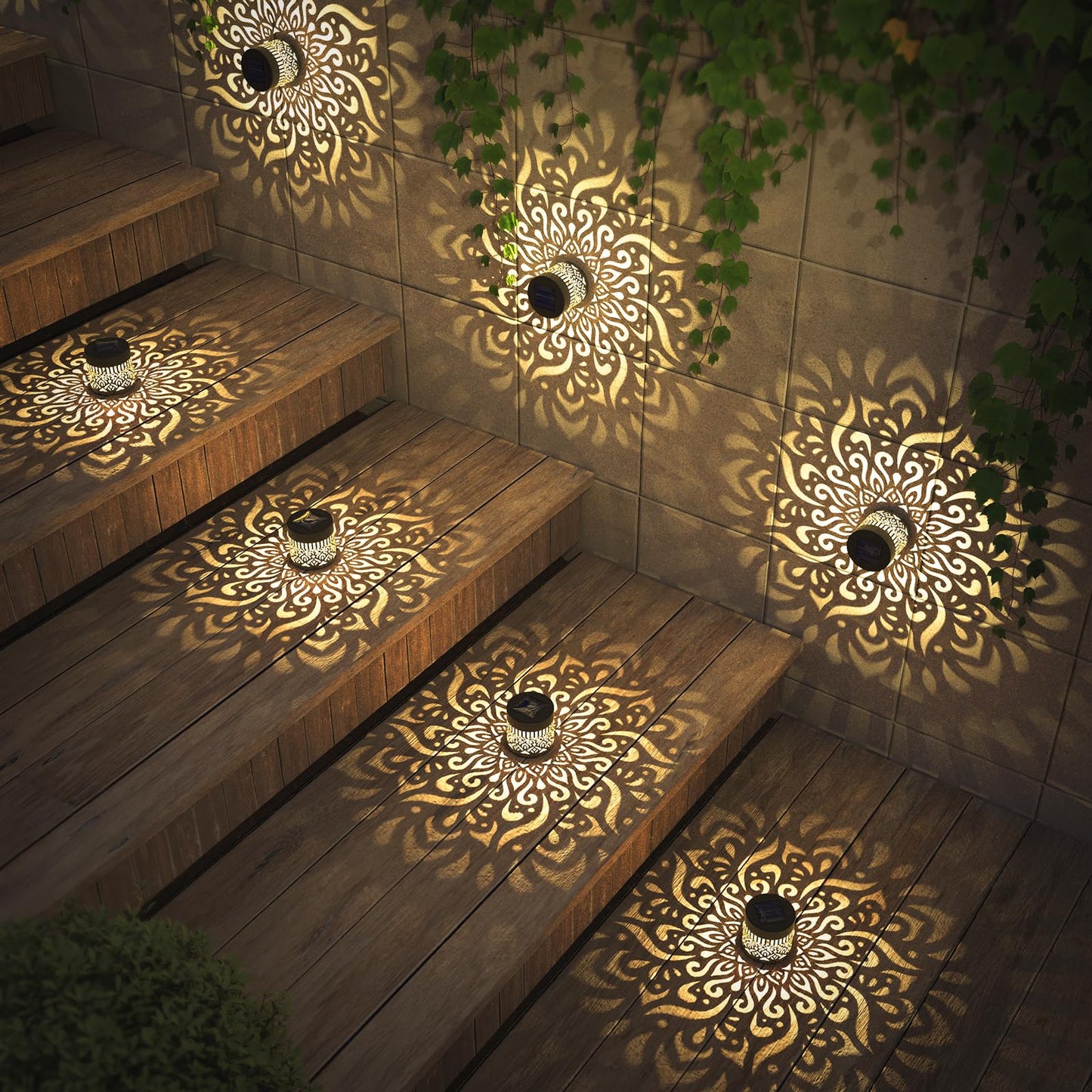 gardencave Solar Fence Lights - Metal, Waterproof, Mandala Theme, 2 Pack - Outdoor Deck Step Wall Lights for Garden Post Decor